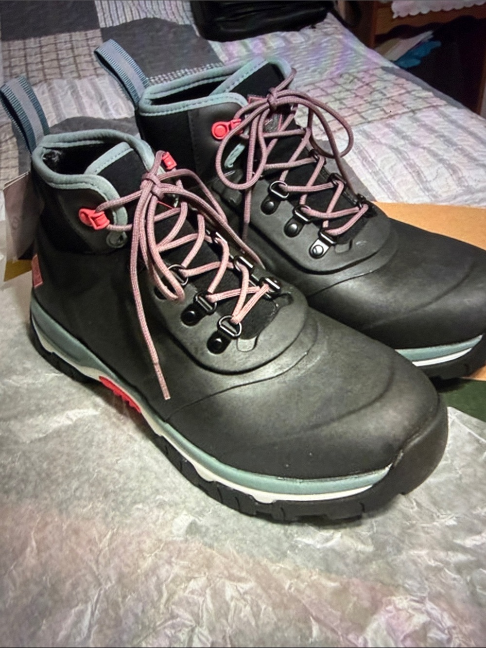 Muck Women’s Black Outdoor Ankle Boots with Pink Laces